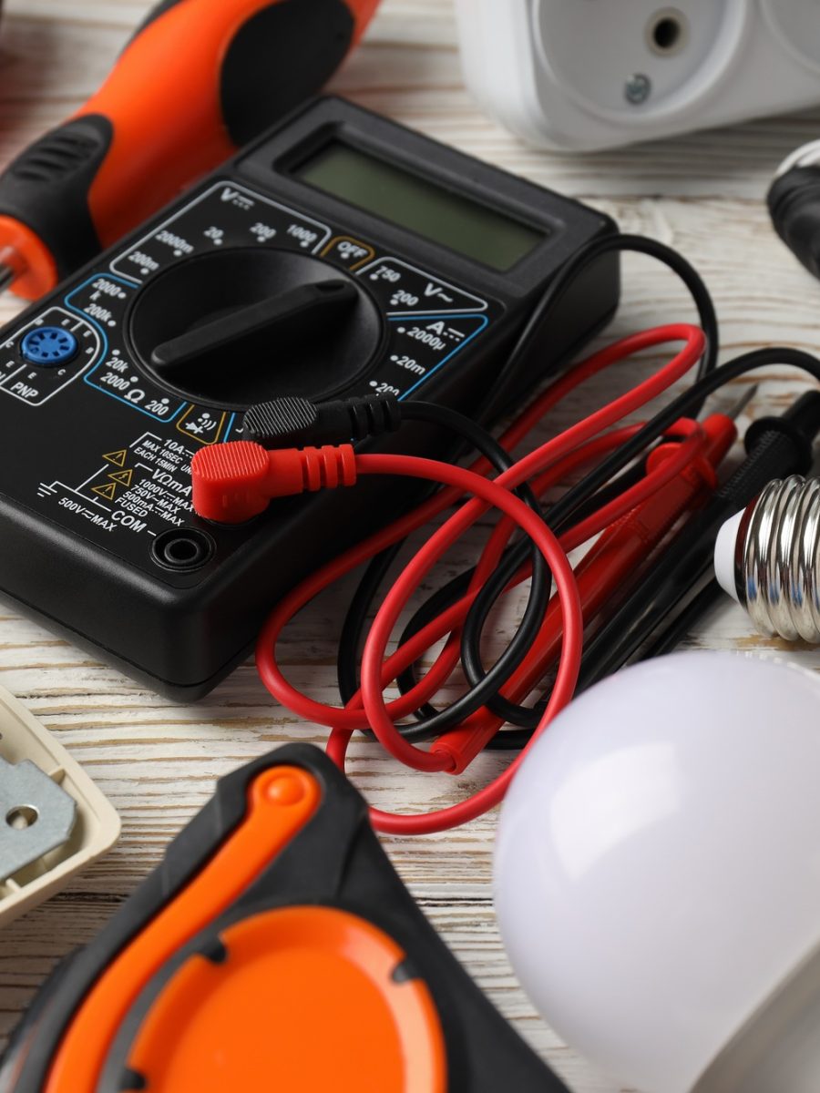 Concept of electrician or electrical tools, close up